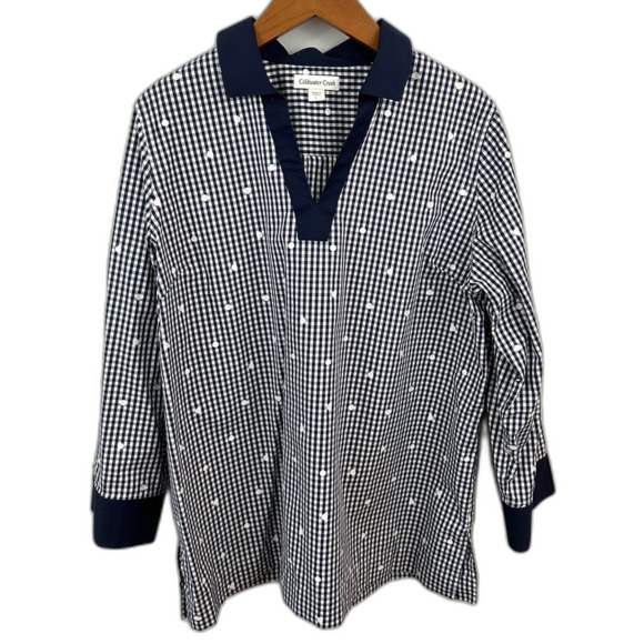 Coldwater Creek Blue White Checkered Picnic Tunic Shirt Size Large - Picture 1 of 14